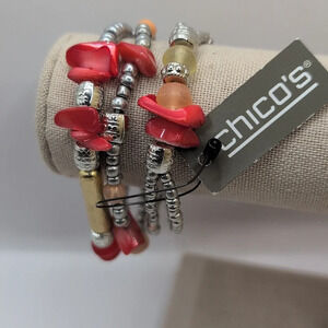 Chicos orange silver and GoldTone stacked bracelet NEW